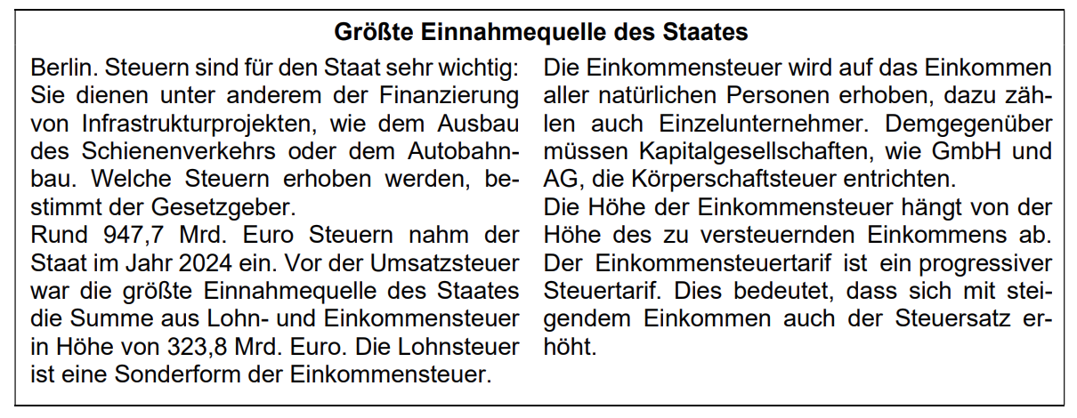 Info-Grafik zu Steuern und Einkommensteuer in Deutschland